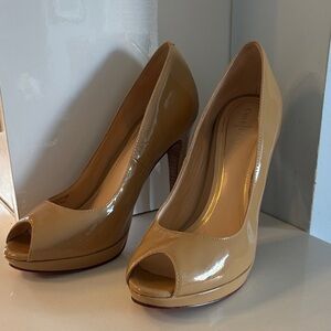 Cole Haan Air Chelsea Nude Patent Leather Peep-Toe Pumps